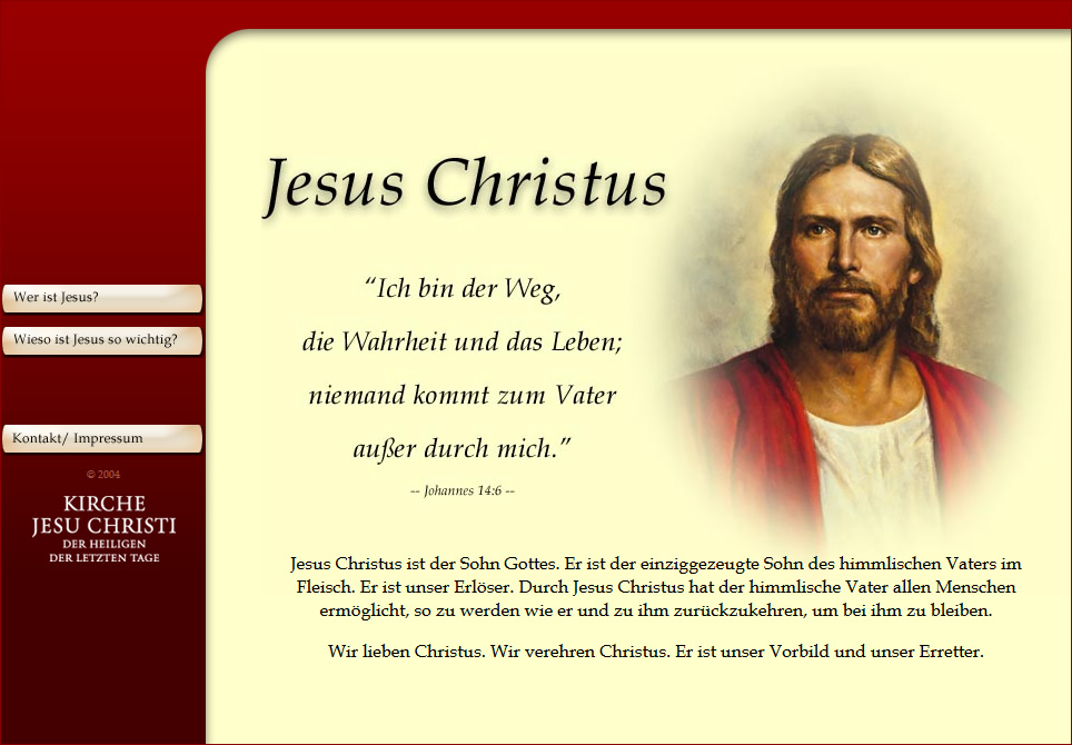 Jesuschristus.ch: Altes Design, gute Übersicht, aber keine klaren Verhältnisse betreffend Betreiber.